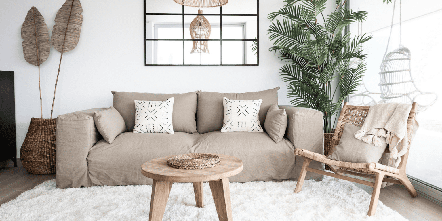 Boho Living room with linen sofa