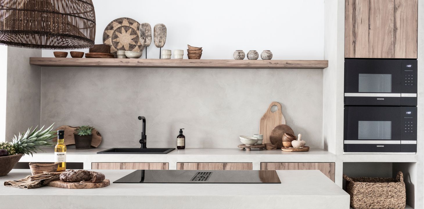 Boho kitchen with microcement