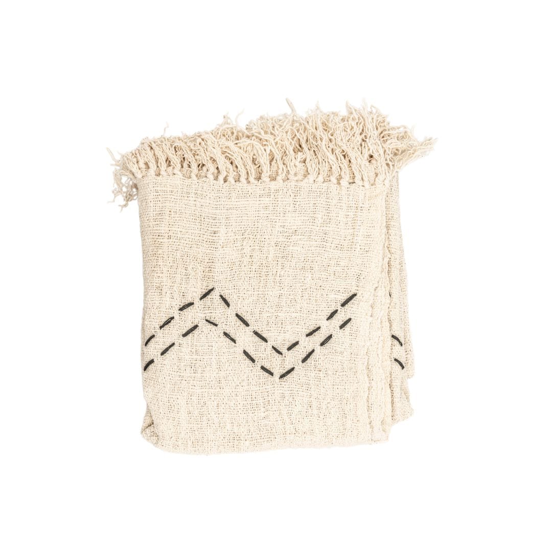 Zoco Home Textiles Cotton Throw Zigzag | White | 235x130cm