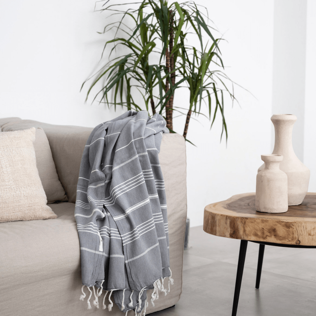 Zoco Home Textiles Fouta Stripe Towel | Charcoal Grey 90x175cm