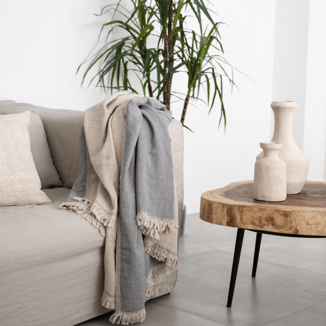Zoco Home - Copriletto Fouta | Doppio lato | Azzurro/Grigio 135x185 cm