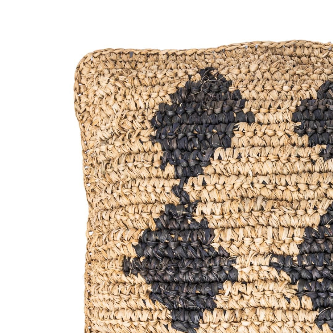 Zoco Home Decor/Textile Raffia Cushion Cover | Black Motif | 60x40cm