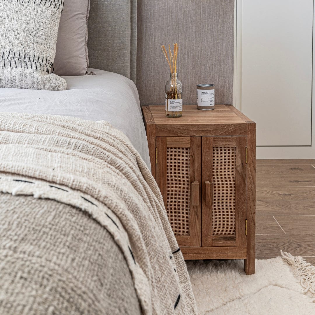 Zoco Home Furniture/Table Teak & Rattan Nightstand