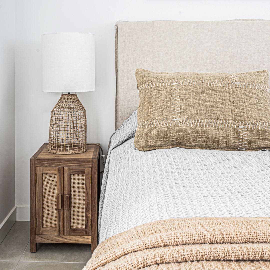 Zoco Home Furniture/Table Teak & Rattan Nightstand