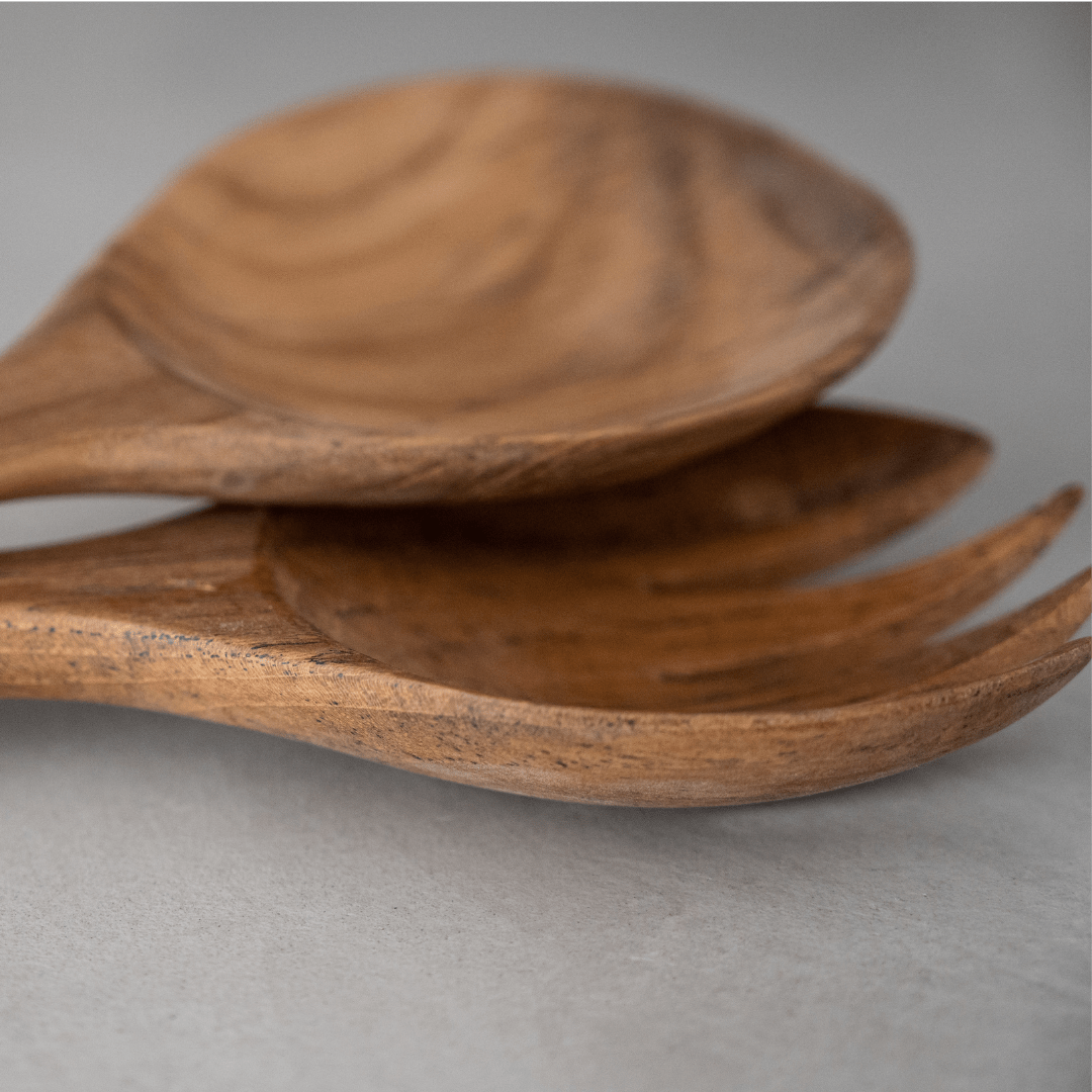 Zoco Home Decor/Kitchen Teak Salad Serving Set of 2 | 35cm