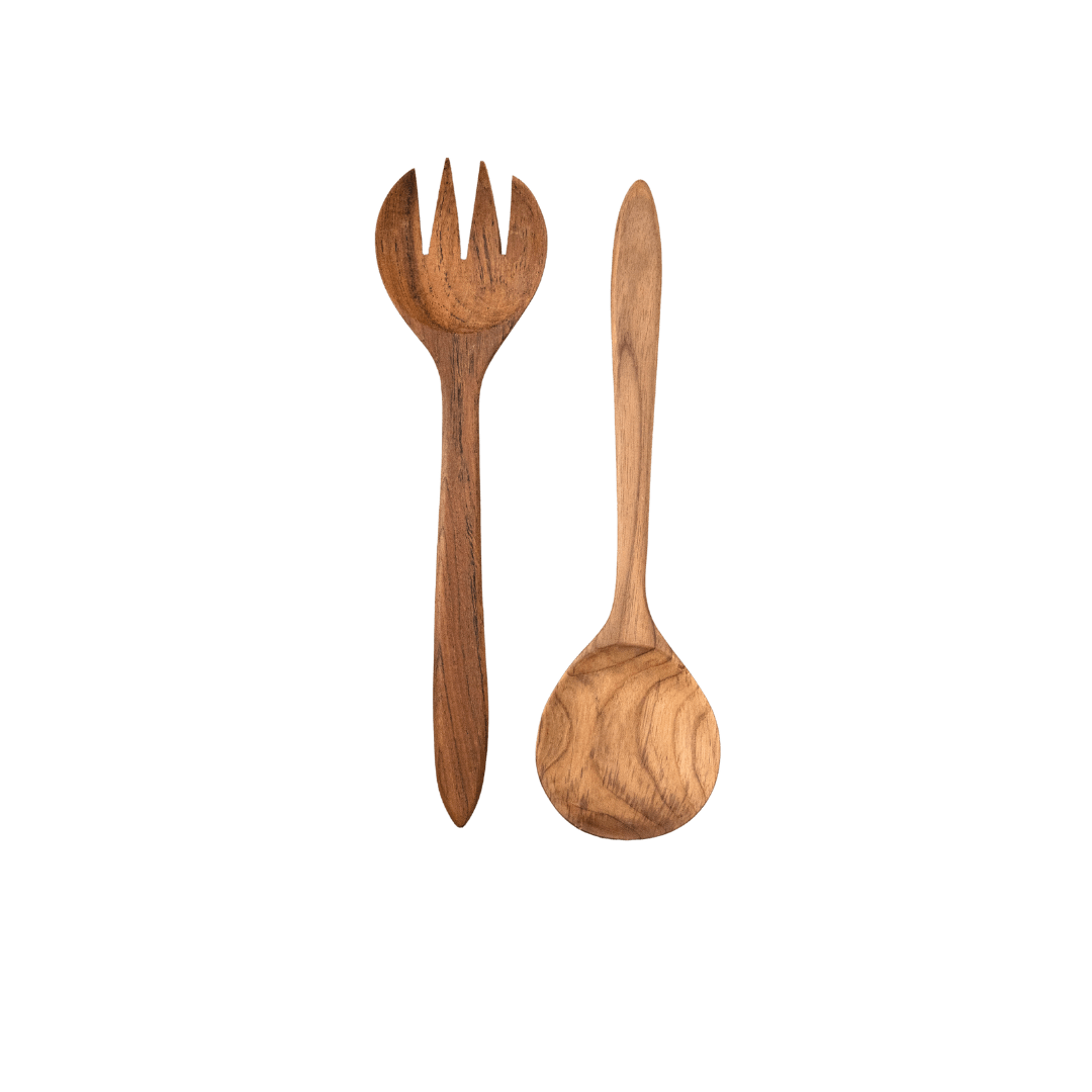Zoco Home Decor/Kitchen Teak Salad Serving Set of 2 | 35cm