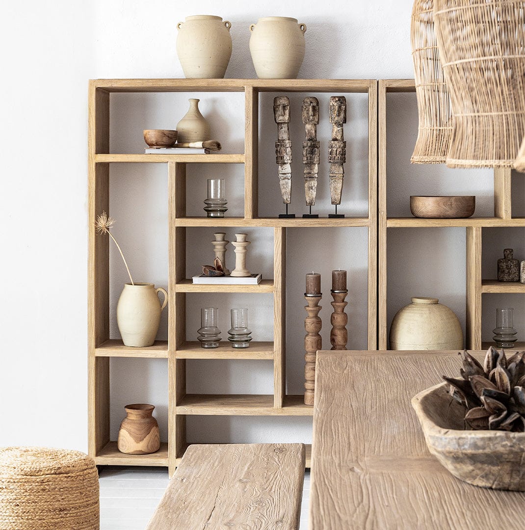 Vega Shelf – Elm Wood Geometric Standing Shelf – Zoco Home