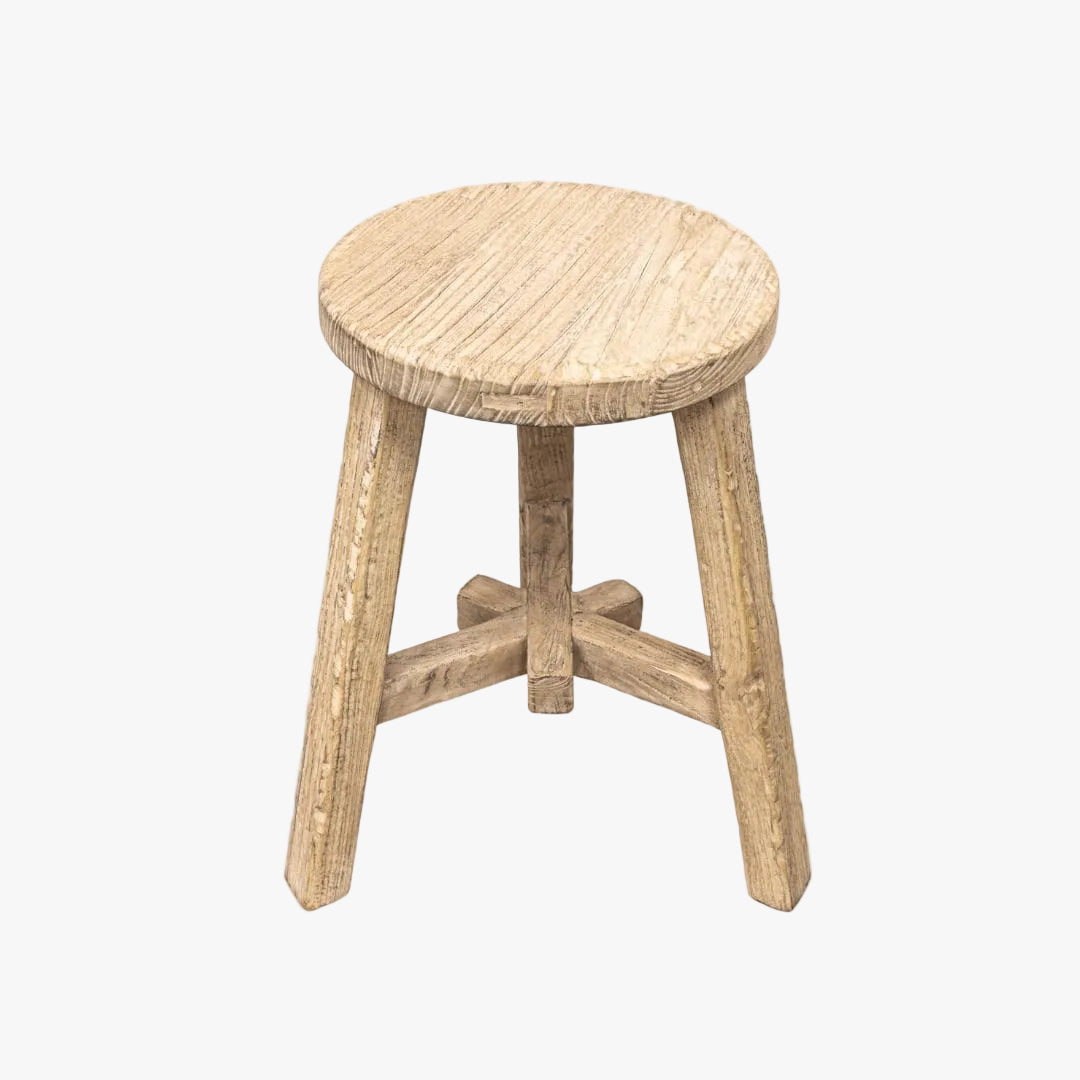 Zoco Home Taburete redondo vintage de madera de olmo