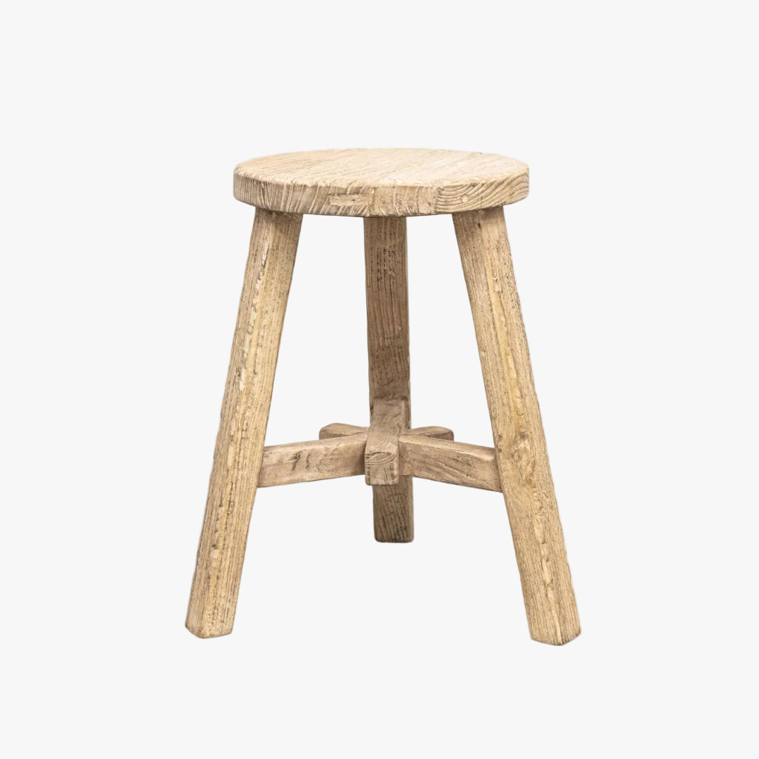 Zoco Home Taburete redondo vintage de madera de olmo