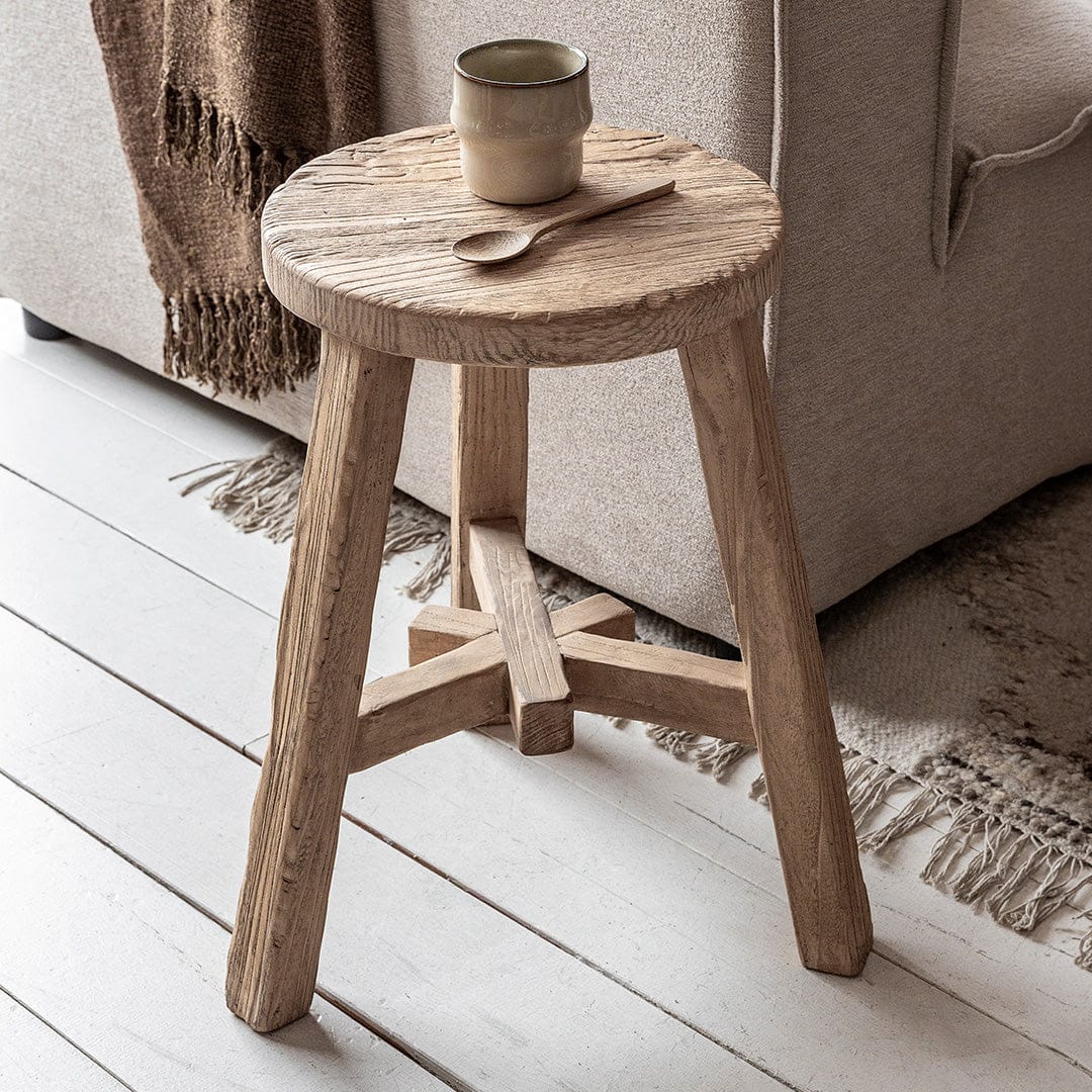 Runder Hocker aus altem Ulmenholz