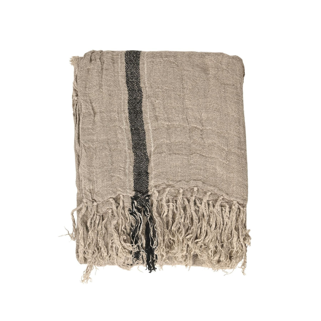 Zoco Home Textiles Linen Bedspread | Natural/Black Stripe 170x130cm