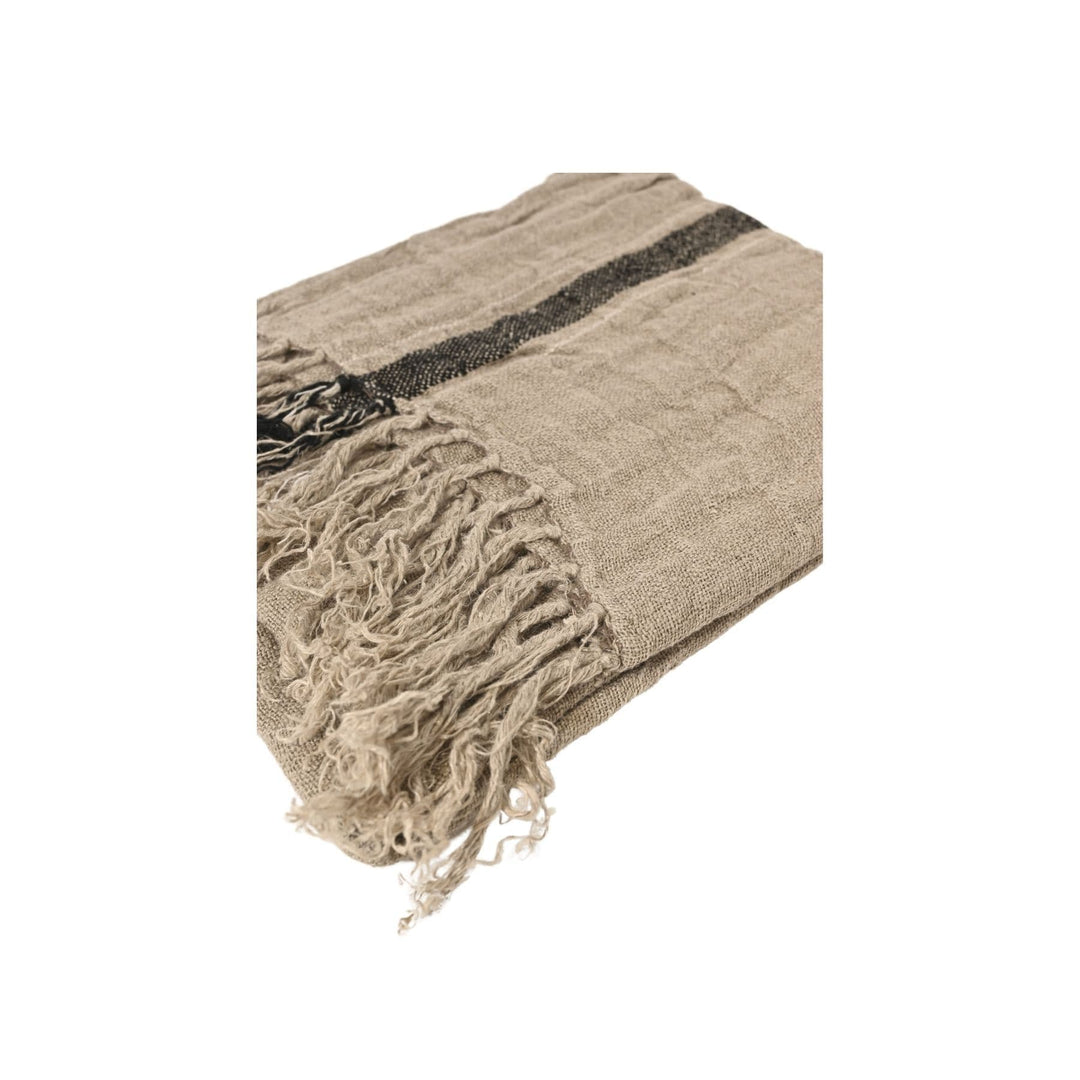 Zoco Home Textiles Linen Bedspread | Natural/Black Stripe 170x130cm