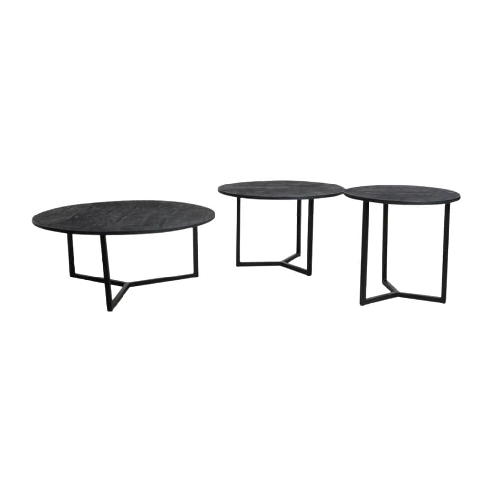 Zoco Home Furnitures Mango Round Coffee Table Set | Black 45x43cm/60x39cm/75x32cm