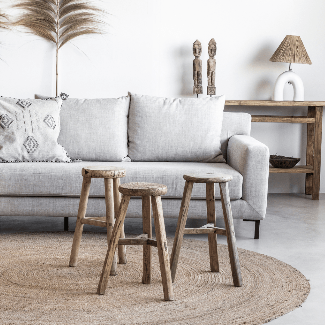 Zoco Home Vintage Elm Wood Round Stool