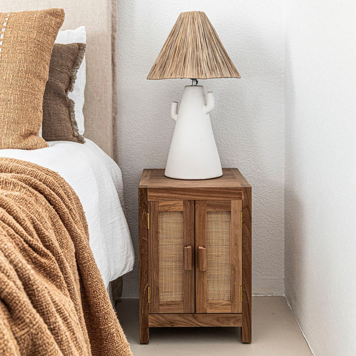 Teak & Rattan Nightstand