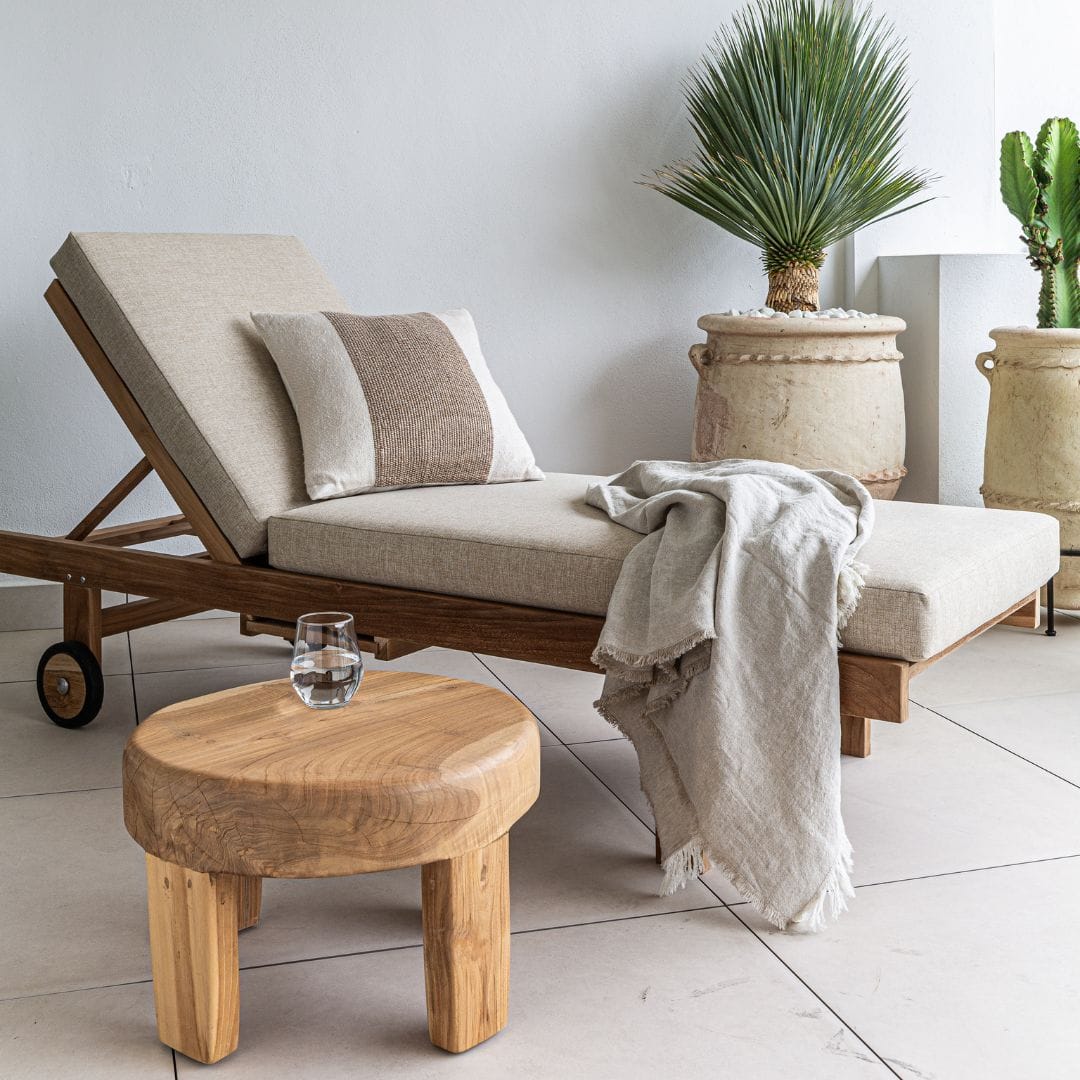 Tulum Teak Sunbed with Sand Cushion | Outdoor Sun Lounger – Zoco Home