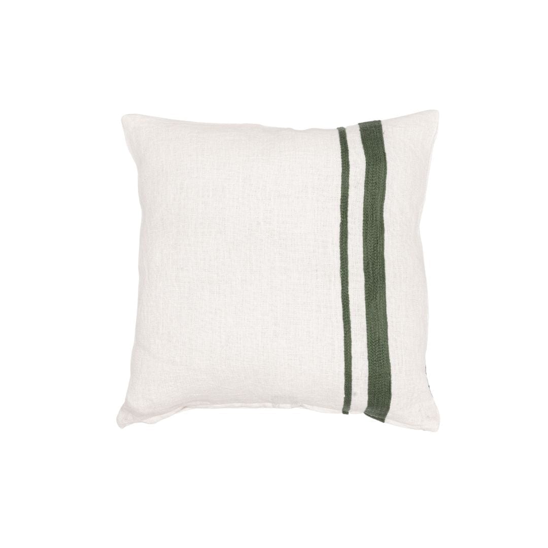 Zoco Home Decor/Textile Arias Linen Cushion Cover | White/Olive 45x45cm