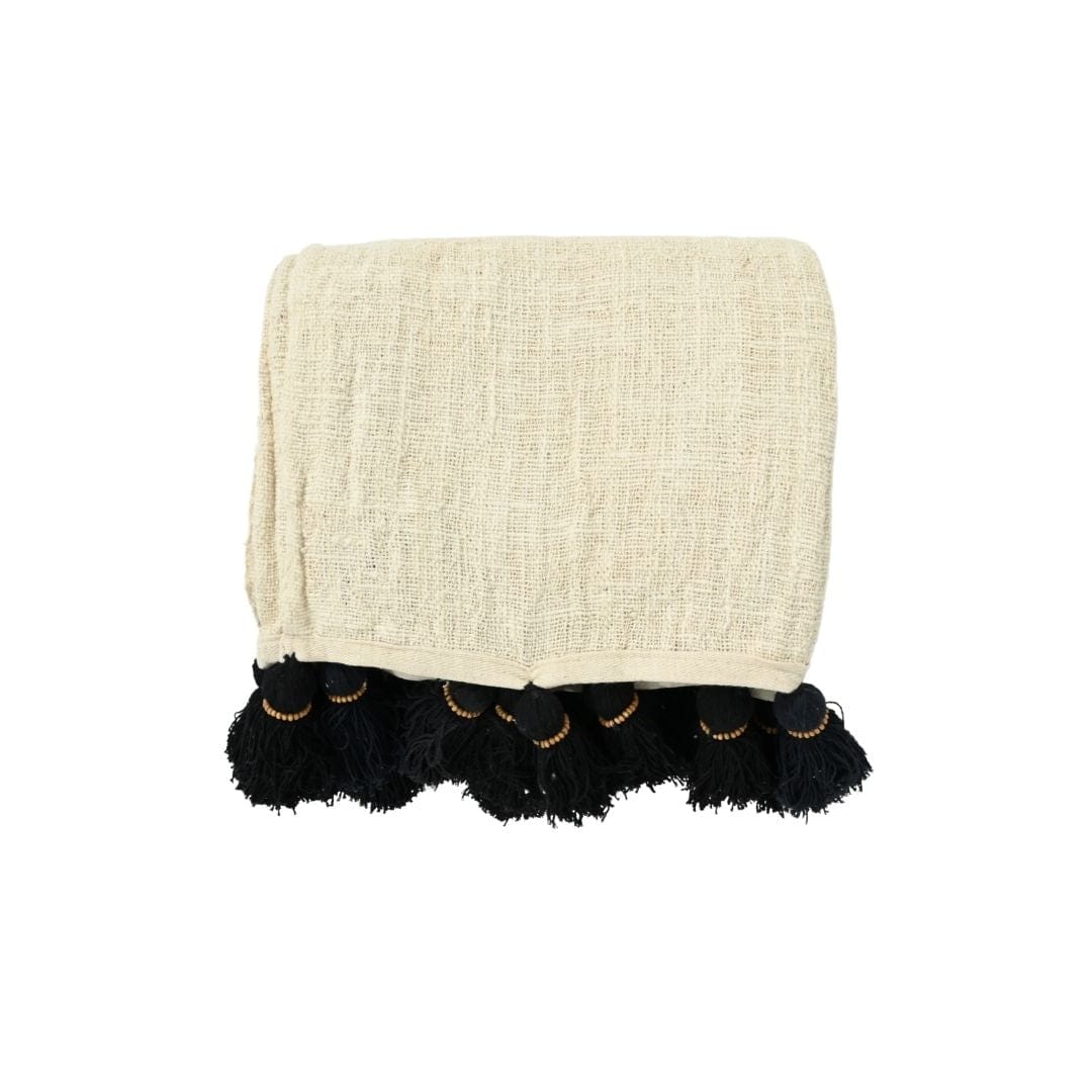 Zoco Home Bali Cotton Throw | Black Tassel | White 220x140cm