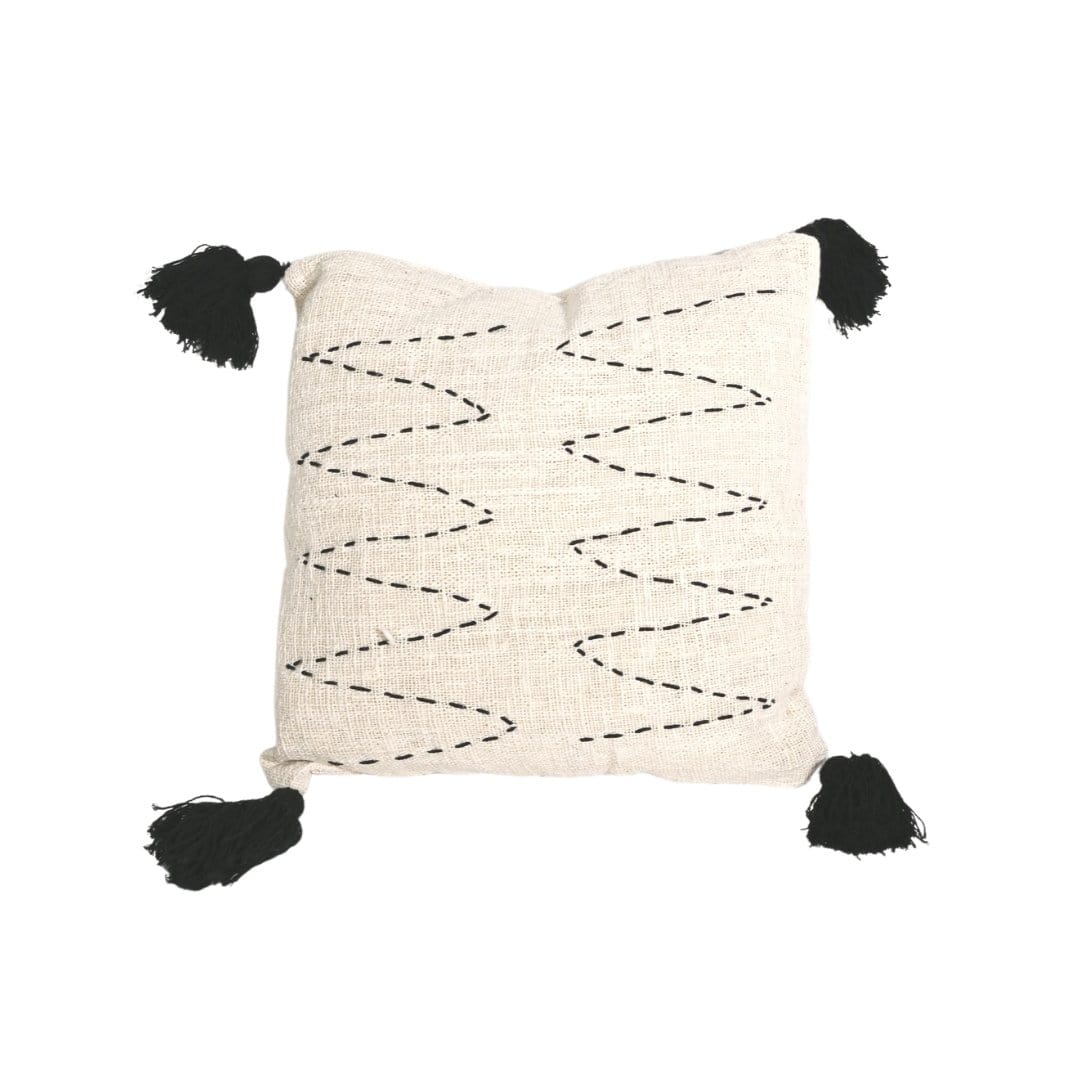 Zoco Home Throw Pillows Bali Cushion Cover | Black Pompoms | White 45x45cm