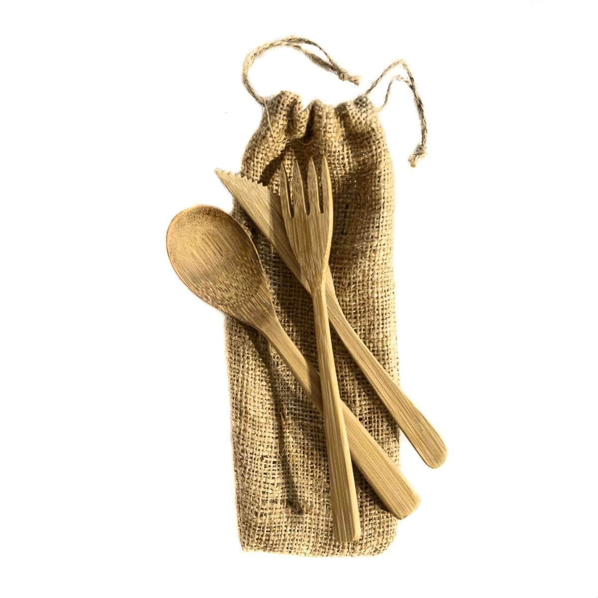 Zoco Home Decor/Kitchen Bamboo Cutlery set with jute bag