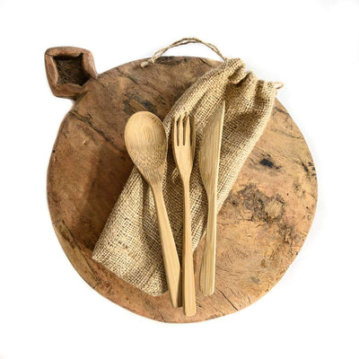Zoco Home Decor/Kitchen Bamboo Cutlery set with jute bag