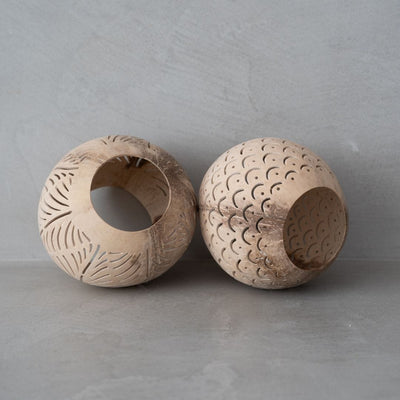 Zoco Home Décoration/Accessoires Porte-bougie chauffe-plat en noix de coco | Fond ouvert | Naturel 12 x 10 cm