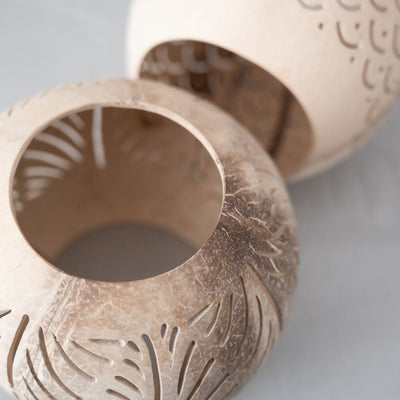 Zoco Home Décoration/Accessoires Porte-bougie chauffe-plat en noix de coco | Fond ouvert | Naturel 12 x 10 cm