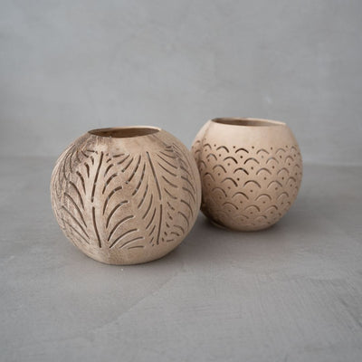 Zoco Home Décoration/Accessoires Porte-bougie chauffe-plat en noix de coco | Fond ouvert | Naturel 12 x 10 cm