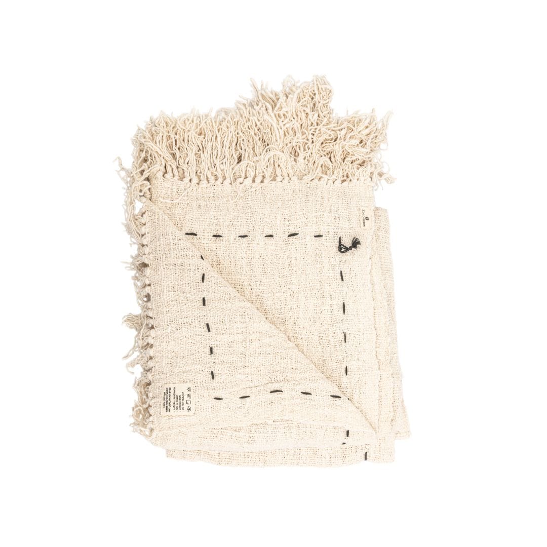 Zoco Home Textiles Cotton Throw Line | Off-White | 235x130cm