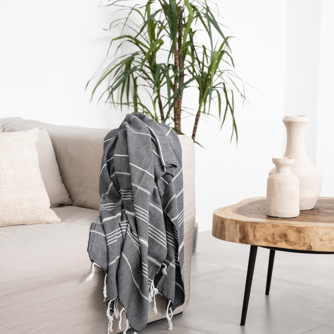 Zoco Home Textiles Fouta Stripe Towel | Black 90x175cm
