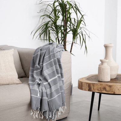 Zoco Home Fouta-Streifen-Handtuch | Anthrazit 90 x 175 cm