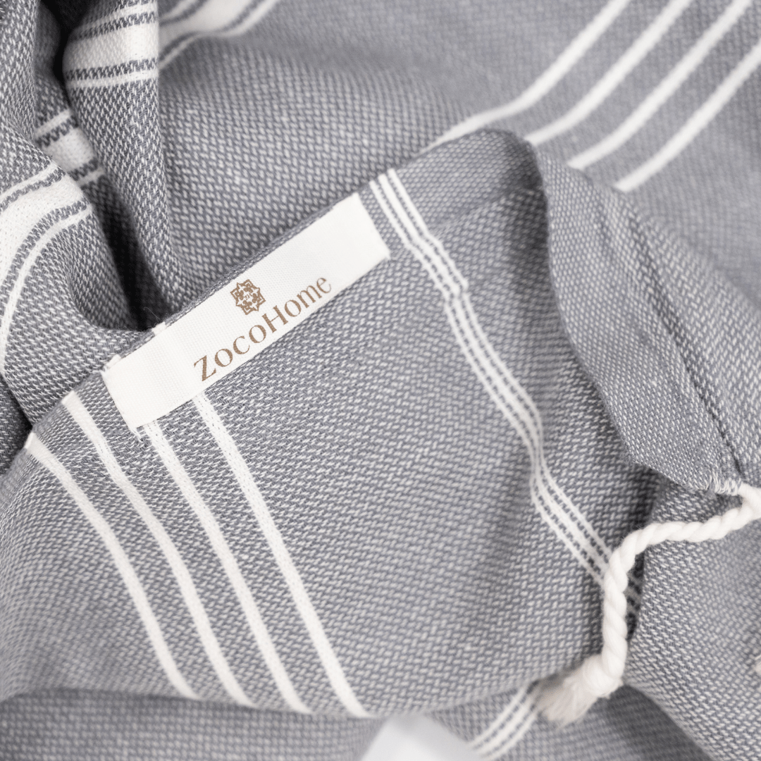 Zoco Home Textiles Fouta Stripe Towel | Charcoal Grey 90x175cm