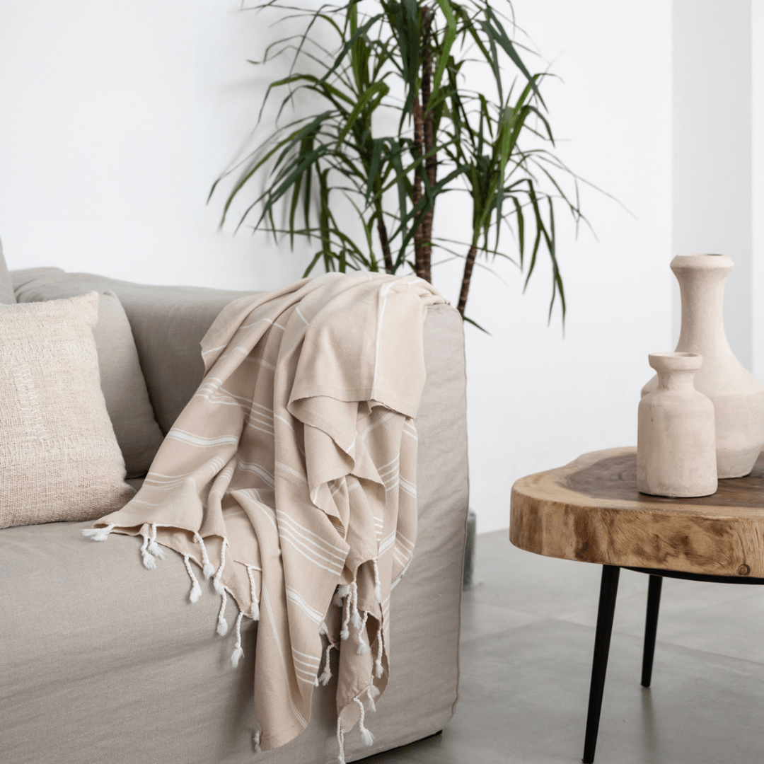 Zoco Home Textiles Fouta Stripe Towel | Sand 90x175m