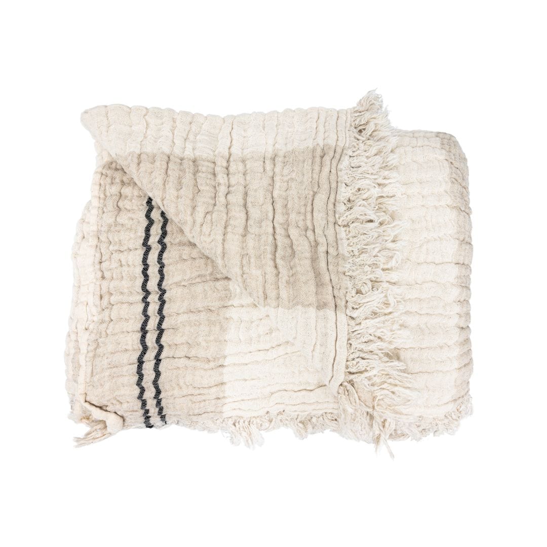 Zoco Home Textiles Fouta Throw | Black / White / Sand | 160x150cm