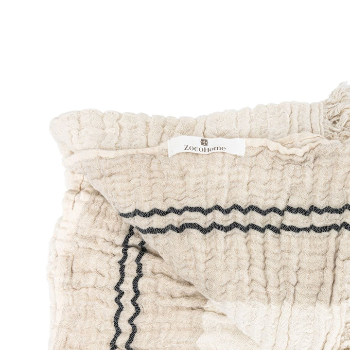 Zoco Home Textiles Fouta Throw | Black / White / Sand | 160x150cm