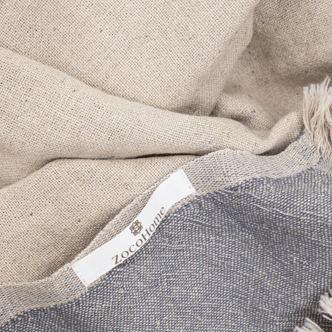 Zoco Home Fouta Throw | Double-Sided | Light Blue/Grey 135x185cm