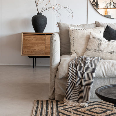 Zoco Home Manta Fouta a rayas | Natural / Negro lavado a la piedra | 140 x 180 cm