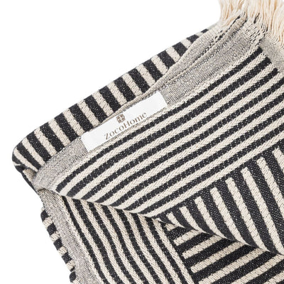 Zoco Home Manta Fouta a rayas | Natural / Negro lavado a la piedra | 140 x 180 cm