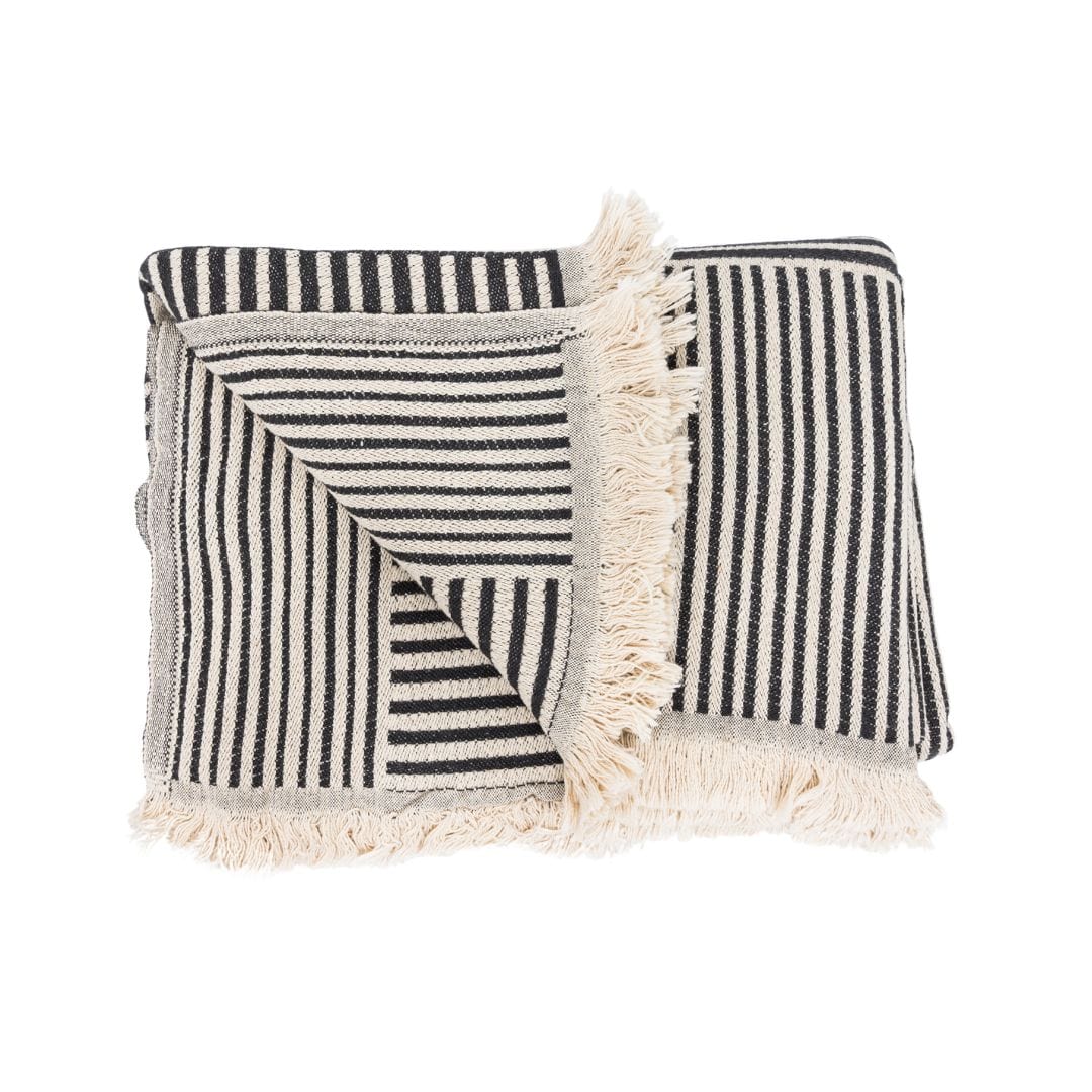 Zoco Home Decor/Textile Fouta Throw Stripes | Natural / Stonewashed Black | 140x180cm