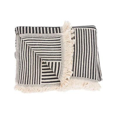 Zoco Home Manta Fouta a rayas | Natural / Negro lavado a la piedra | 140 x 180 cm