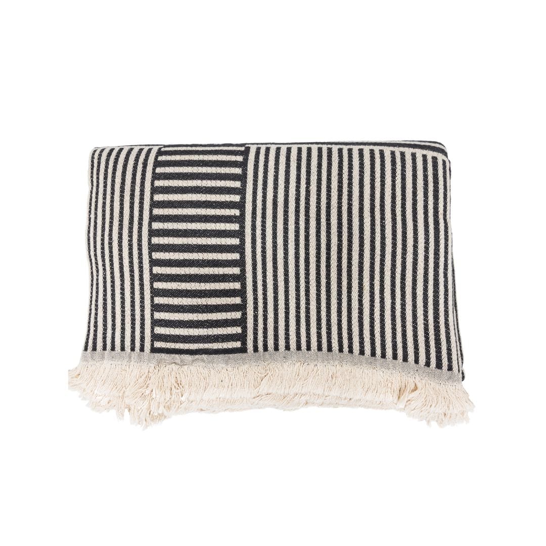 Zoco Home Decor/Textile Fouta Throw Stripes | Natural / Stonewashed Black | 140x180cm