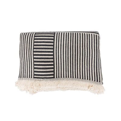 Zoco Home Manta Fouta a rayas | Natural / Negro lavado a la piedra | 140 x 180 cm