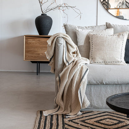 Zoco Home Decor/Textile Fouta Waffle Throw | Natural / Black | 125x180 cm