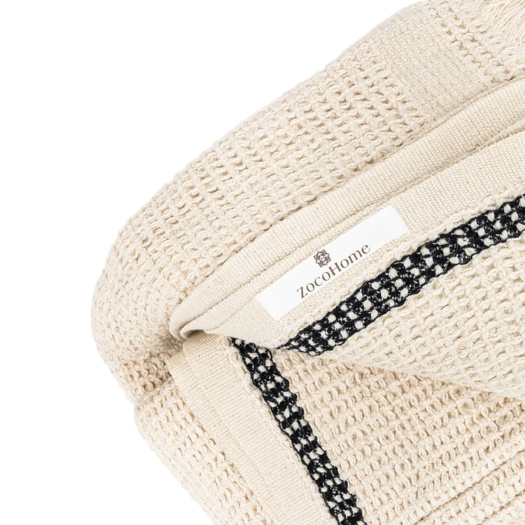 Zoco Home Decor/Textile Fouta Waffle Throw | Natural / Black | 125x180 cm