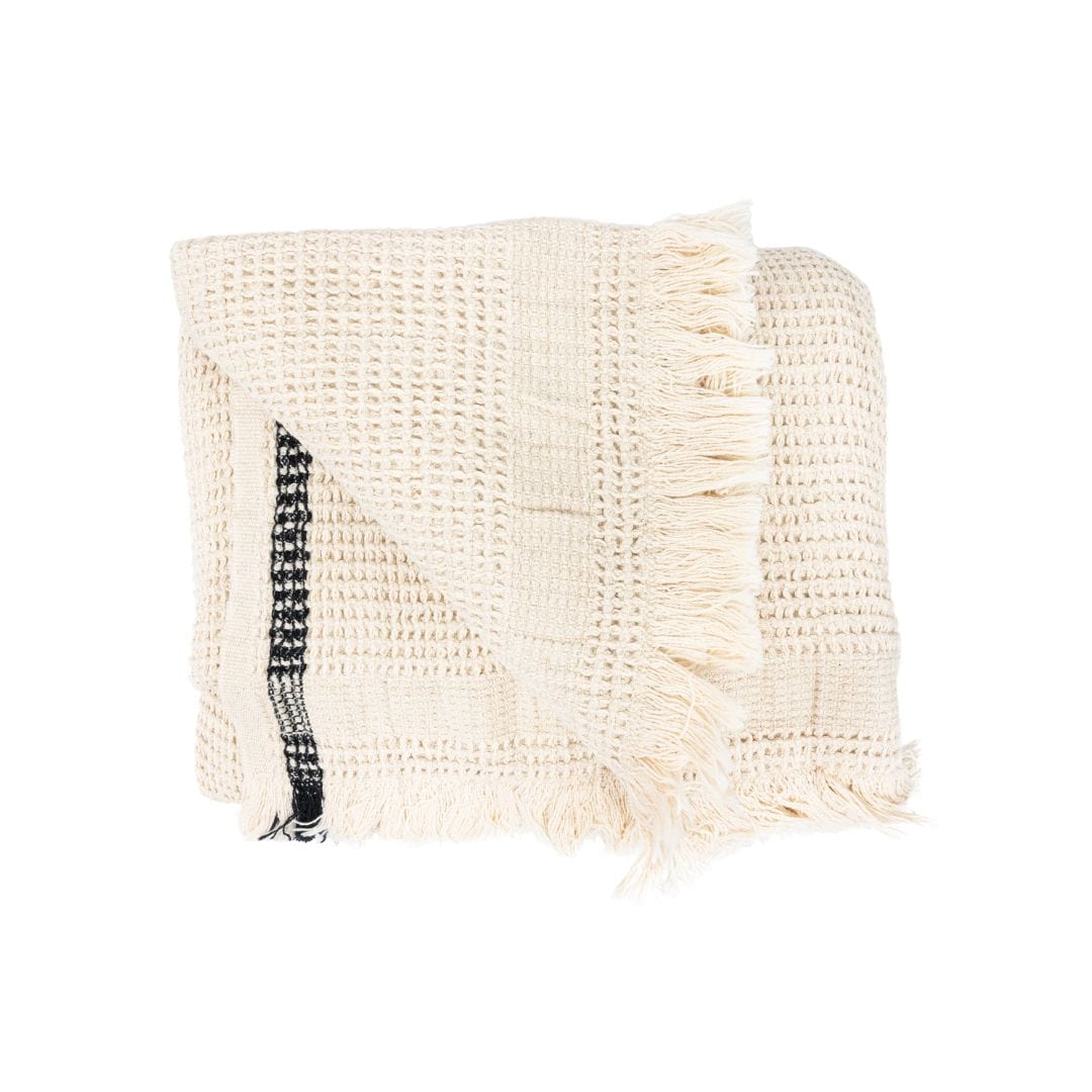 Zoco Home Textiles Fouta Waffle Throw | Natural / Black | 125x180 cm