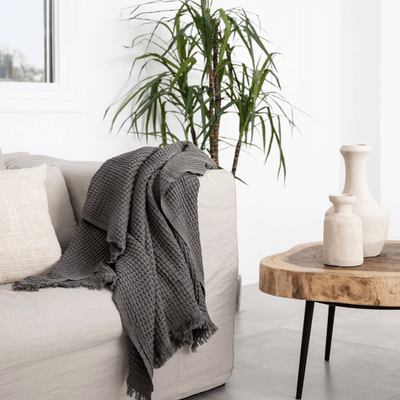 Zoco Home - Asciugamano Fouta a trama a nido d'ape | Grigio scuro 85x170 cm