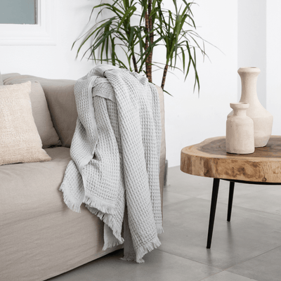 Zoco Home - Asciugamano Fouta a nido d'ape | Grigio chiaro 85x170 cm