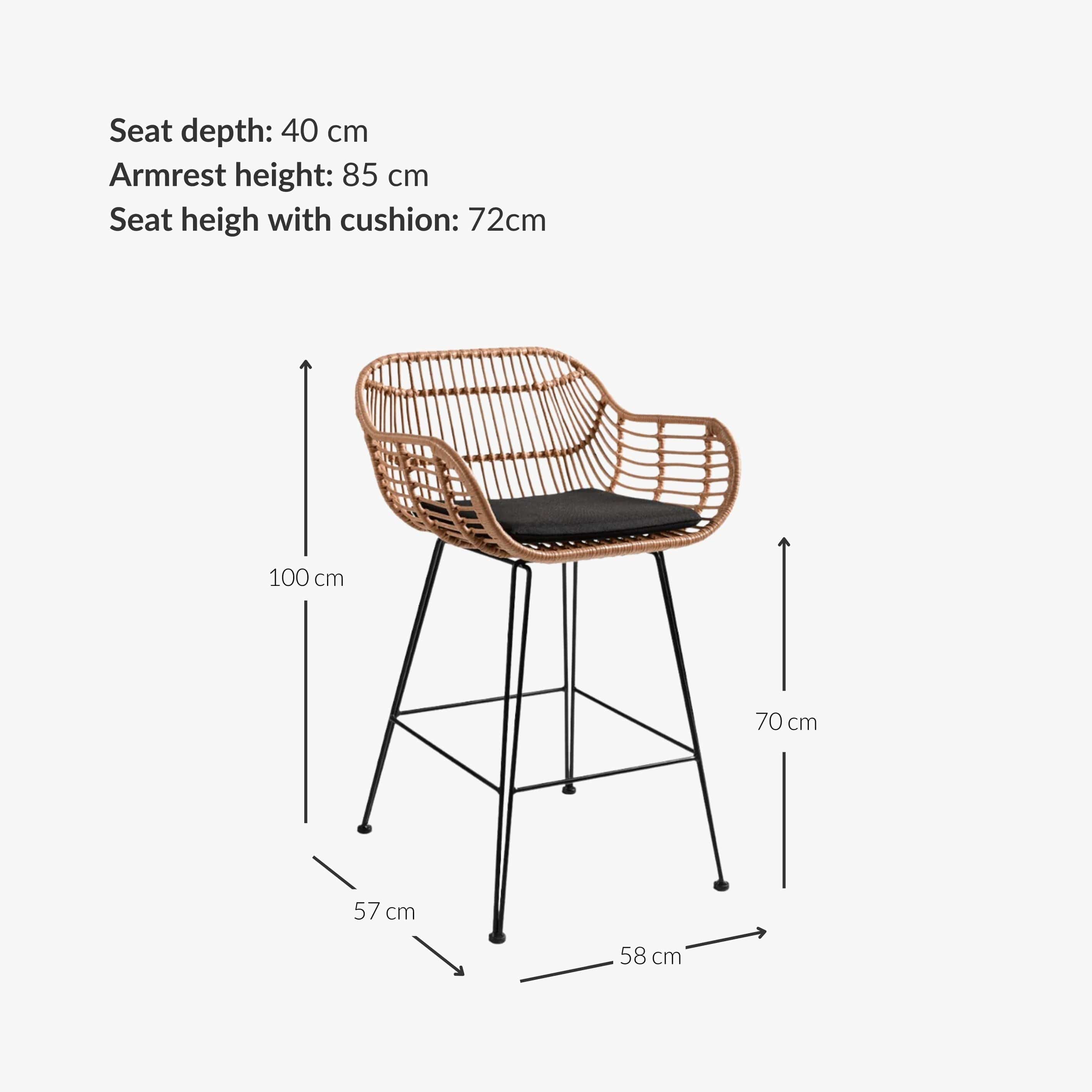 Zoco Home Jaipur Bar Stool w/armrests | Black 58x56x95cm