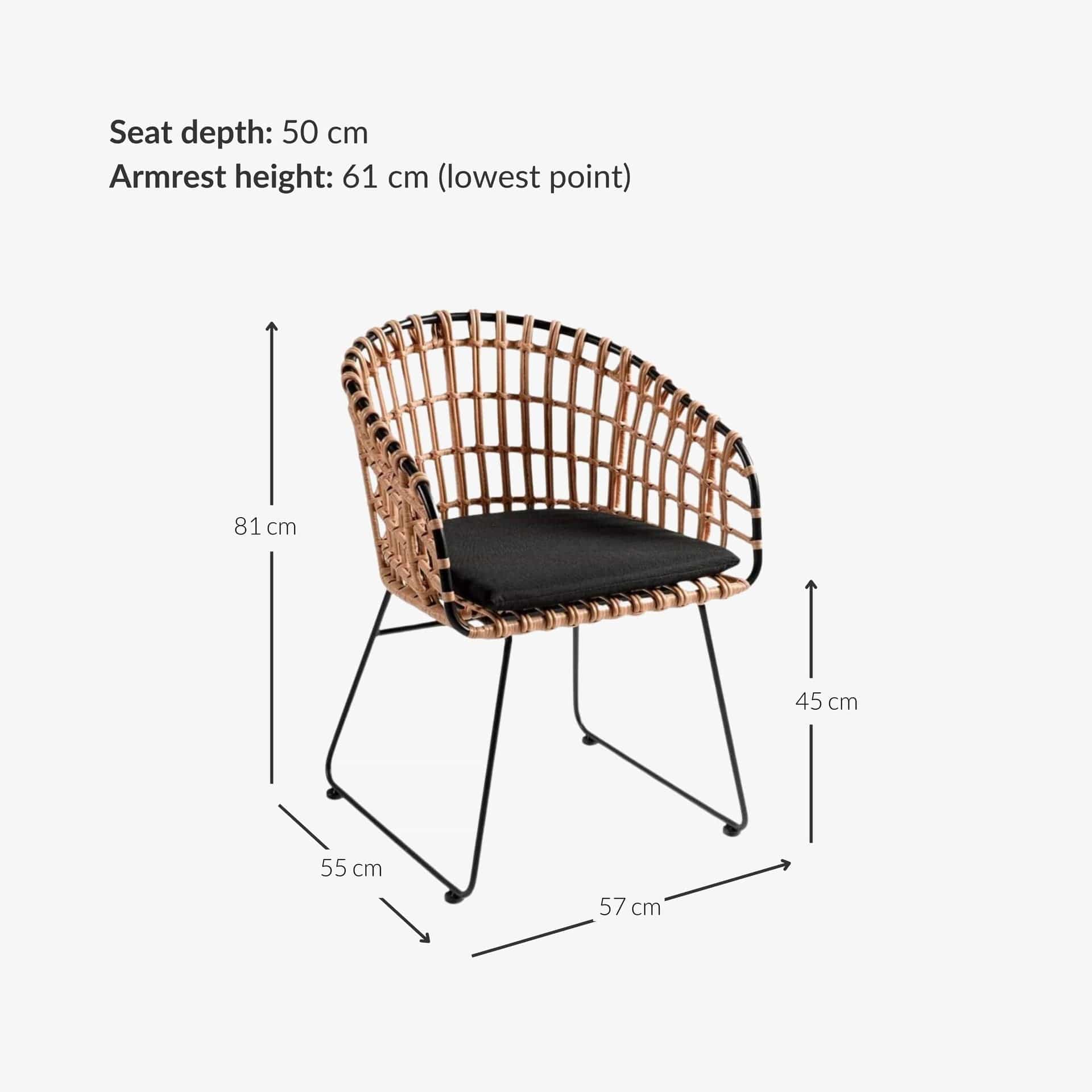 Zoco Home Outdoor/Chair/Dining Jaipur Rattan Outdoor Chair | Black