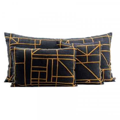 Zoco Home Decor/Textile Linen Cushion Cover | Black/Mustard | 45x45cm